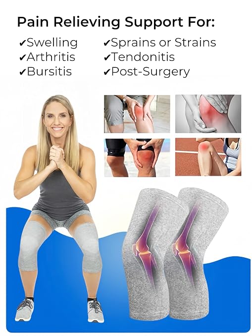 Bamboo Compression Knee Sleeve, 2-Pack Bamboo Knee Sleeve Women Men Elastic Warm Slip-on Recovery Knee Brace for Arthritis Knee Pain