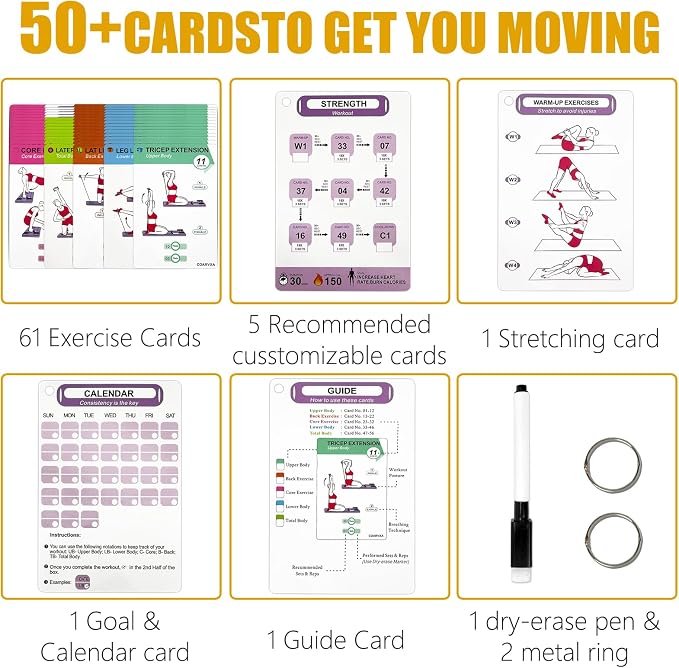 Pilates Board for Women-71 Exercise Cards with Pilates Board，Includes 4-Week Challenge,2 Rings& Dry-Erase for Easy Organization-Home, Gym or Studio (Pilates Board)