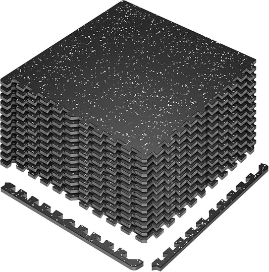 Interlocking Exercise Equipment Mats, 0.56" Thick 12 Tiles (48 Sq Ft) - Rubber Top Gym Flooring with High Density EVA Foam, Heavy Weight Workout Mats for Home GymFloor Protection,Black/White