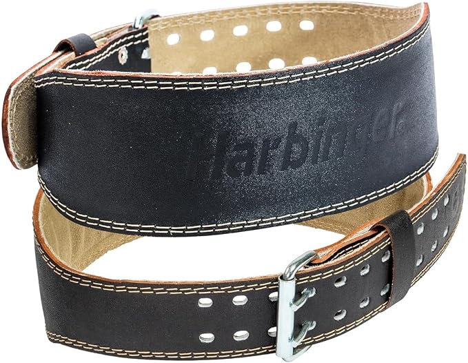 Harbinger Padded Leather Contoured Weightlifting Belt - 4" or 6” Width - Interior Suede Lining & Foam Cushioning - Heavy-Duty Dual Prong Steel Roller Buckle - for Lifting Support