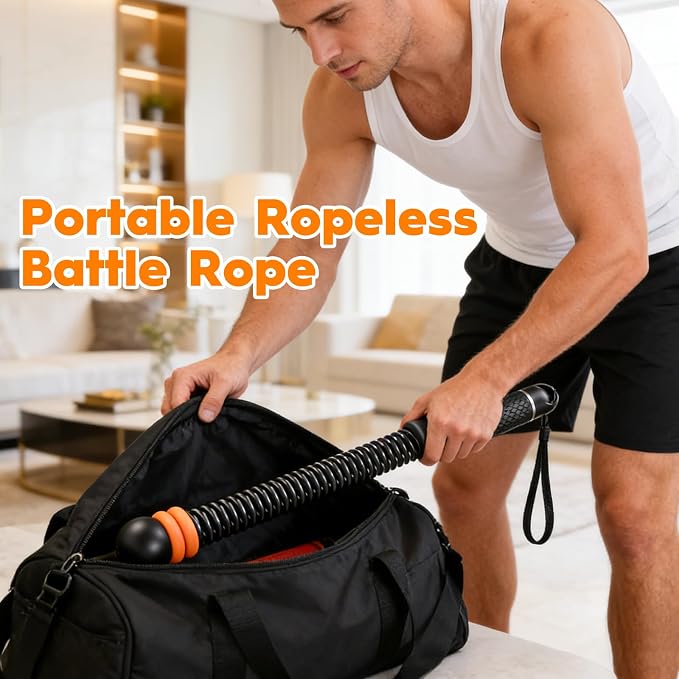 Ropeless Battle Ropes - Cordless Home Gym & Travel Workout Rope | Adjustable Resistance Full-Body Workout Equipment for HIIT, Strength Building, and Low-Impact Aerobic Training