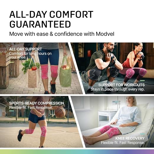 Modvel 2 Pack Knee Brace for Women - Knee Support for Walking, Knee Compression Sleeves for Pain Relief, Knee Sleeves for Women, Knee Brace for Sports, Workouts & Arthritis