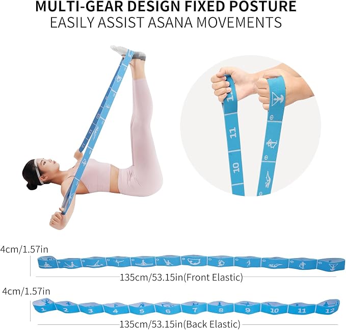 Yoga Strap with 10/12 Loops - Multi-Functional Stretch Band for Pilates, Dance, Gymnastics, Physical Therapy, Flexibility & Resistance Training, Ballet, Latin Workouts