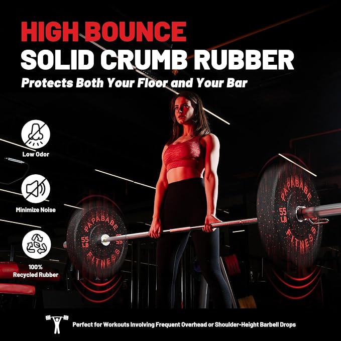 2" Bumper Plates Set Olympic Weight Plates for Barbell Strength Training | Papababe 2Inch Weights Plates Set, Floor Protective Plates, 20-600lbs Rubber Bumper Plates for Weightlifting, Bench Press