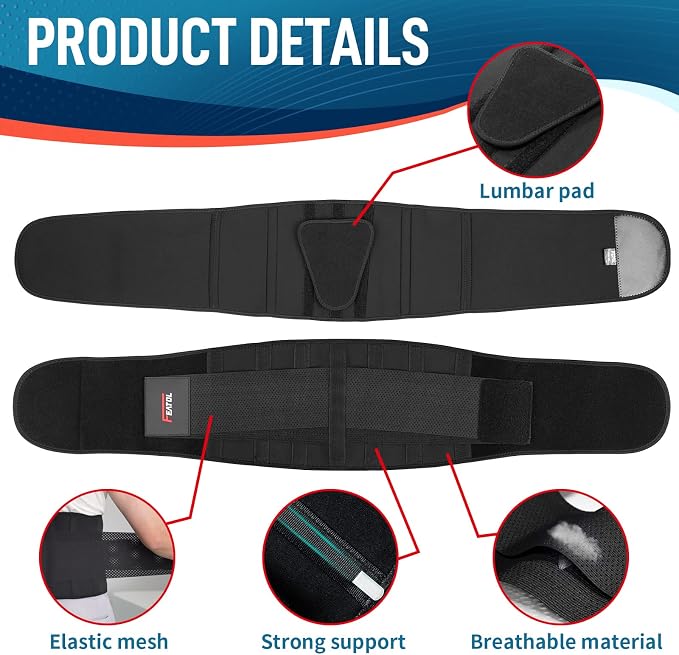 FEATOL 4XL Lumbar Support Belt for Men Heavy Lifting Work, Back Brace for Lower Back Pain, Breathable Support Belt with Lumbar Pad for Scoliosis, Herniated Disc, Sciatica (Fit Size:63''-68.9'')