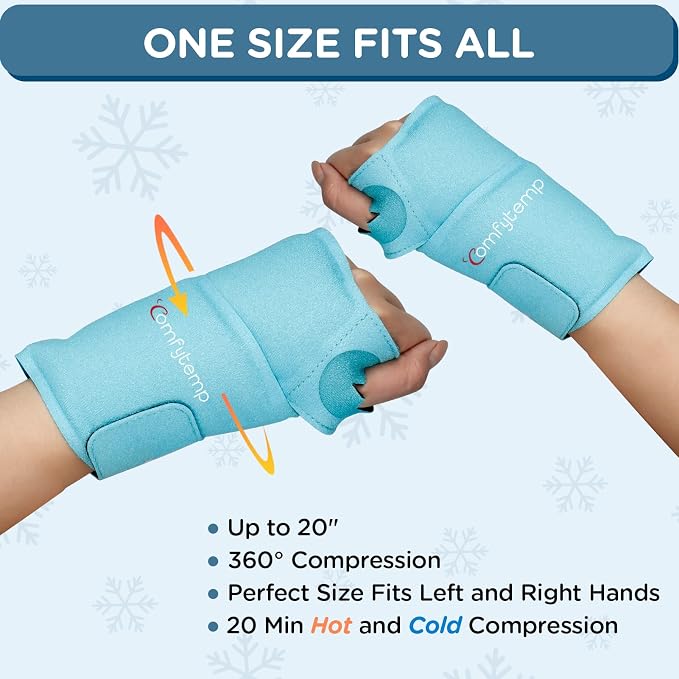 Comfytemp Wrist Ice Pack Wrap Carpal Tunnel Relief Wrist Brace, 2 Packs | FSA Eligible HSA, Gel Ice Packs for Injuries Reusable for Pain Relief, Thumb Hand Ice Pack, Hot Cold Compress Hand Brace