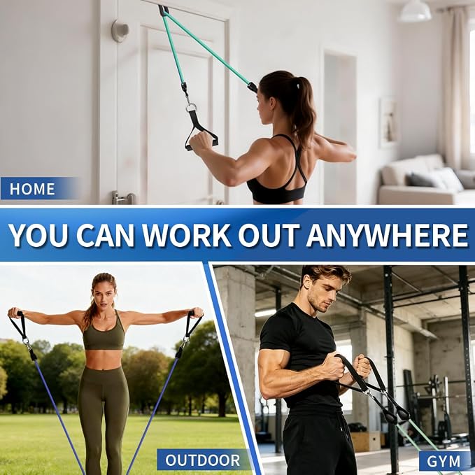 WHATAFIT Resistance Bands, Exercise Bands with Handles, Workout Bands for Working Out, Fitness Bands Set for Home Gym Full Body Strength Training, Muscle Tone, Yoga & Stretching