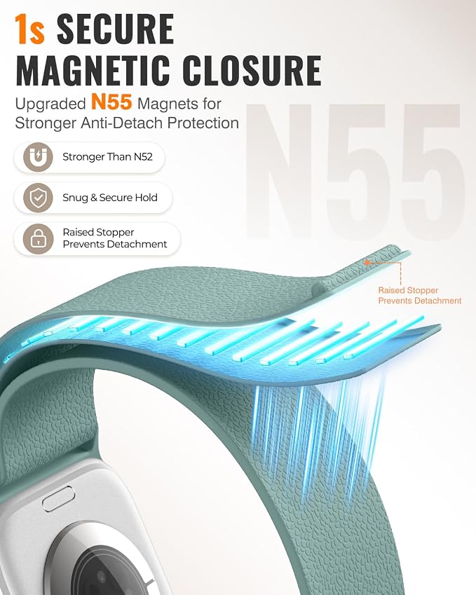 Magnetic Silicone Sport Band for Apple Watch 42mm 46mm 49mm 38mm 40mm 41mm 44mm 45mm Men Women, Patented Auto Lock Breathable Soft Loop for iWatch Ultra SE Series 11 10 9 8 7 6 5 4 3 2 1 All Day Comfort