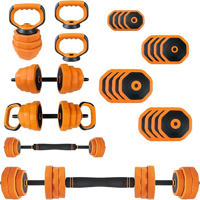 Garvee Adjustable Dumbbell Set,Weight Set for Home Gym | 4-in-1 Adjustable Weight Set Used As Dumbbells,Barbells,Kettlebells and Push-up