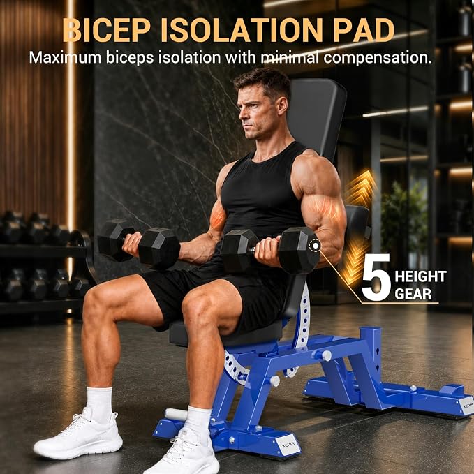 Keppi Fitness Bench6000 Weight Bench, Commercial Grade FID Workout Bench | 2200lb Flat Capacity, 11 Back&8 Seat Specialized Angles for Serious Lifters, 97lb Frame Weight with above 1 Gauge Support