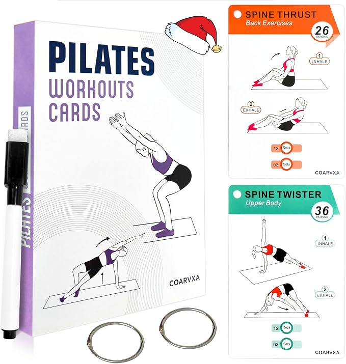Pilates Workouts for Women-58 Exercise Cards with Pilates Mat Workout Postures，ncludes 4-Week Challenge,2 Rings& Dry-Erase for Easy Organization-Home, Gym or Studio