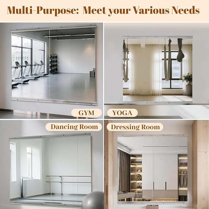 VooBang Home Gym Mirror 2 PCS 33"×60", Frameless Wall Mirror Full Length | Shatterproof Tempered Glass Large Body Mirror Hanging for Dancing Studio, Exercise, Fineness, Yoga