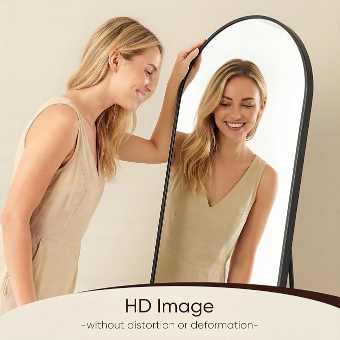 Antok 82" x44” Arched Full Length Floor Mirror, Black Aluminum Frame, Free Standing/Wall Mount/Leaning for Bedroom, Living Room, Dressing Room