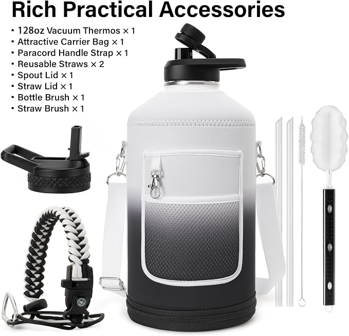 DYSANKY 1 Gallon Insulated Water Bottle | Upgraded Thickened Stainless Steel Metal Portable Sports Large Water Jug for Gym and Hiking with Carrier Bag, Handle Strap | BPA-Free 128 oz