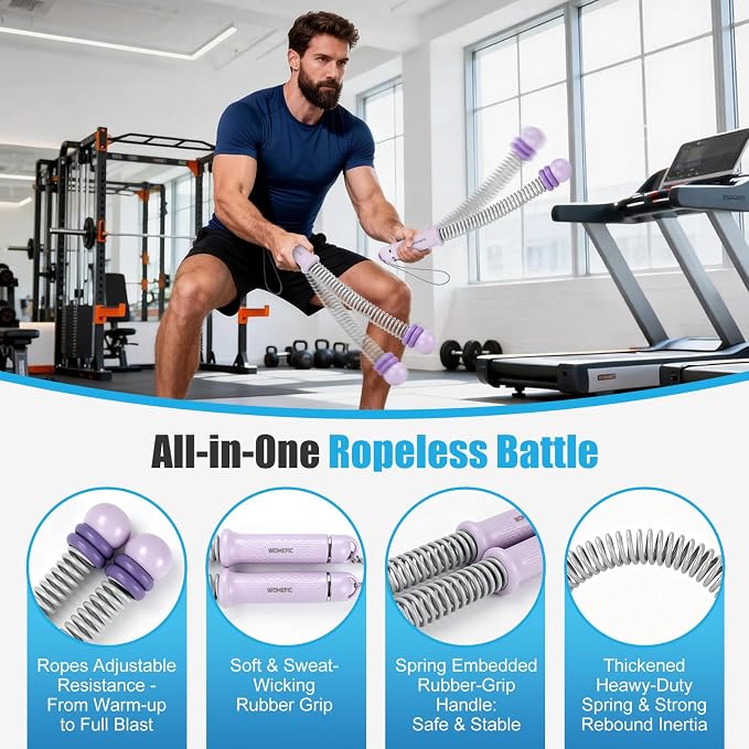 Weighted Ropeless Battle Ropes Adjustable Weight - Portable Cordless Battle Ropes for Home Gym with Poster - Strength Building, HIIT and Low-Impact Aerobic Training for Men & Women (Purple)