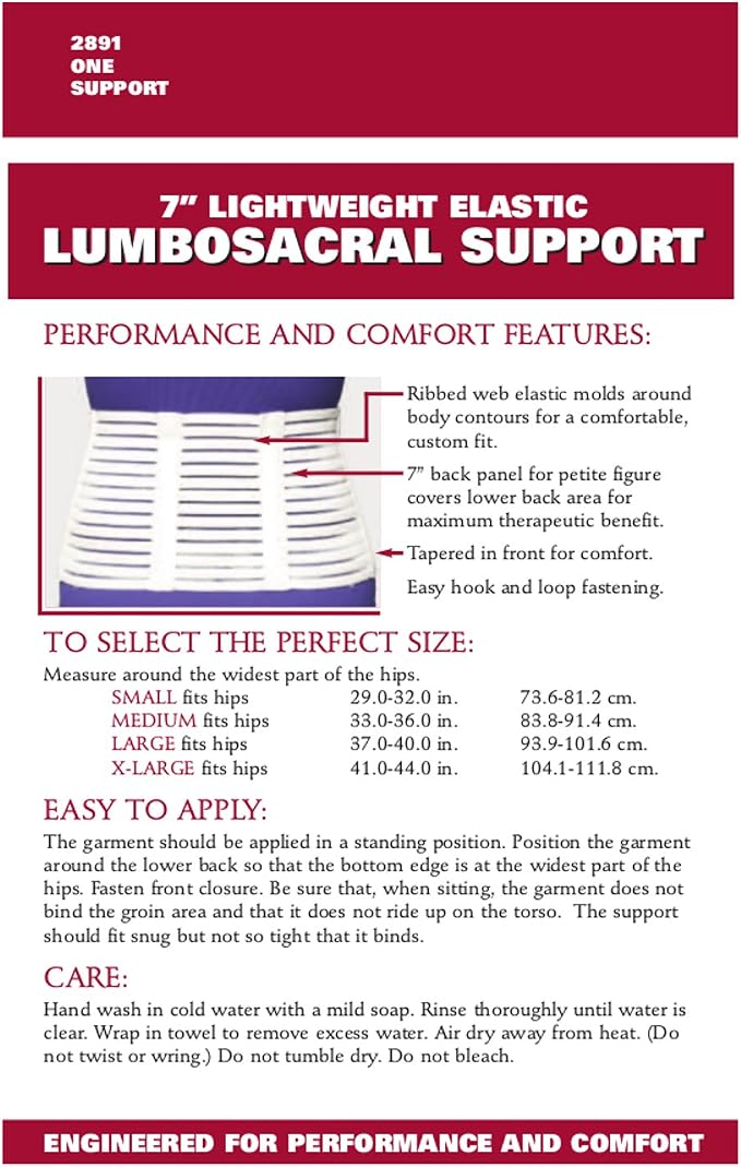 OTC Lumbosacral Support, 7-inch Lower Back, Lightweight Compression, Elastic, White, Large