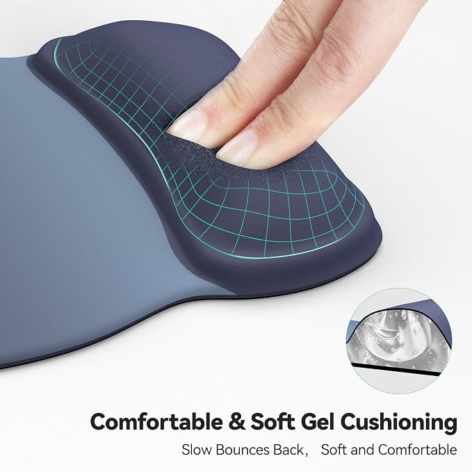 TECKNET 2 Pack Gel Ergonomic Mouse Pad with Wrist Rest, Non-Slip PU Base | Comfortable Gel Cushion, Pain Relief, Smooth and Waterproof Surface, Mouse Pad with Wrist Rest for Office, Gaming and Study