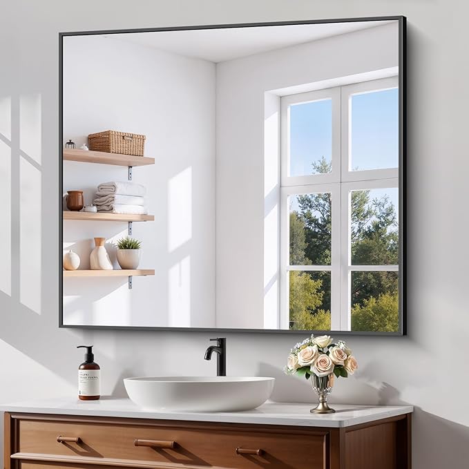 Koonmi Black Bathroom Mirror for Over Sink,Metal Framed 36"x40" Wall Mirror