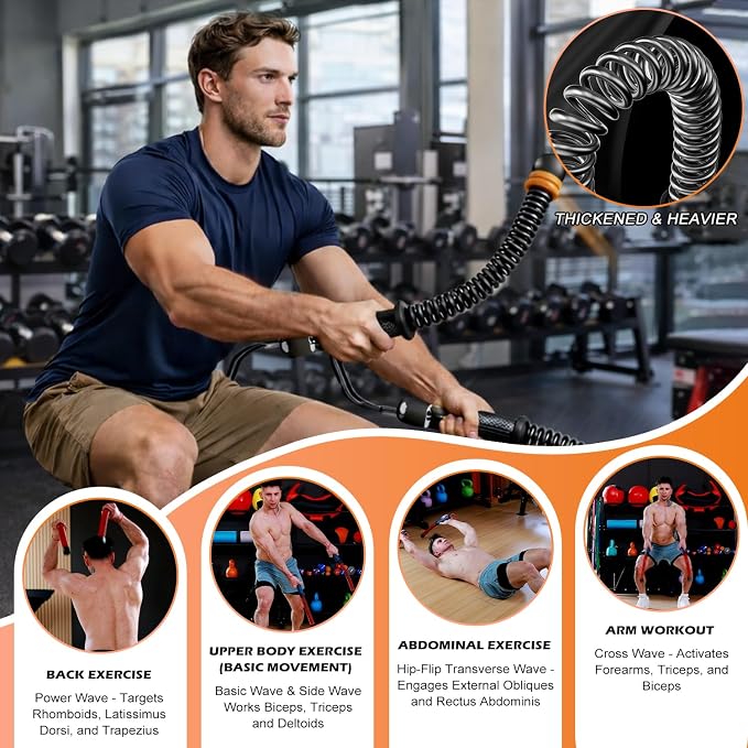 Ropeless Battle Ropes for Home Gym, Adjustable Weight, Weighted Workout Cords for HIIT, Strength, and Low-Impact Cardio Training, Home Gyms to Burn (Black)