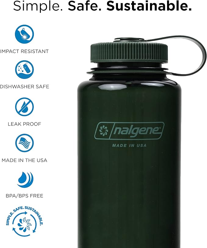 Nalgene 32 oz Wide Mouth Water Bottle | BPA-Free, Durable & Leak Proof, Lightweight Bottle for Hiking & Gym, Work & Travel, Jade (Pack of 6)