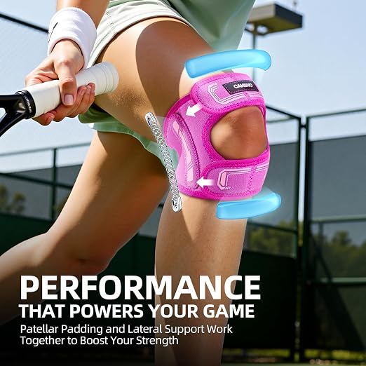 CAMBIVO Patella Tendon Support Knee Brace for Women & Men, Adjustable Knee Strap with Gel Pad & Side Stabilizers, Breathable Lightweight Knee Support for Running, Training & Daily Use (Hot Pink, S/M)