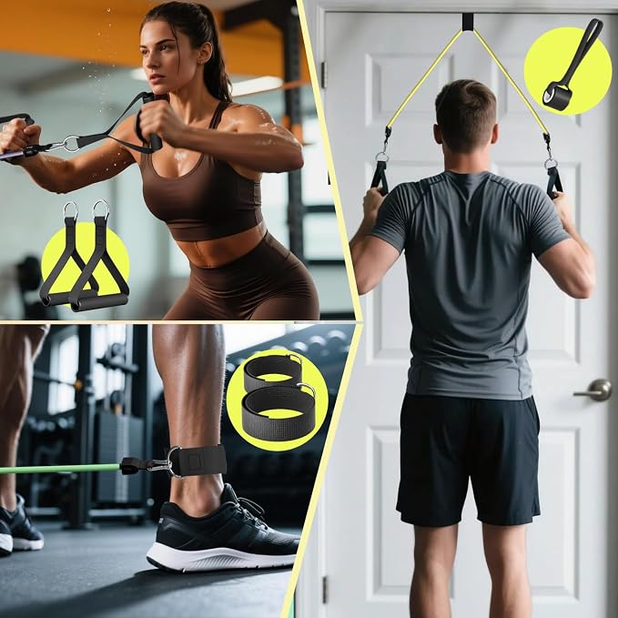 WHATAFIT Resistance Bands with Handles, 5-Level Exercise Bands for Workout | Natural latex,10-50 lbs, stackable to 150,Ankle Straps, Door Anchor,Guide. For Strength, Yoga,Home Gym,Travel & Workout.