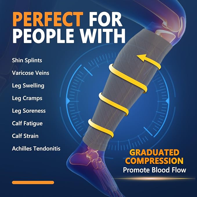 CTHH Calf Compression Sleeve for Men & Women Footless Compression Socks | 3 Pairs Graduated Compression Leg Sleeve Support for Shin Splints Pain Relief Running Flying Cycling Fitness Nurse