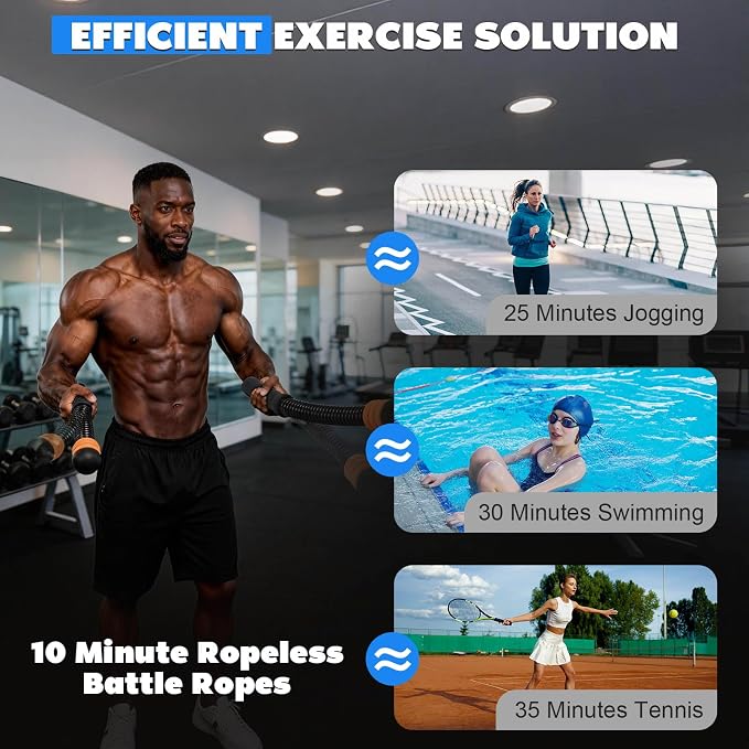 Cordless Battle Ropes for Home Gym, Adjustable Weight Battle Rope Sticks | Ergonomic Handles for Cardio, Strength Building & Fat Burning, Perfect for Home/Office/Travel Workouts