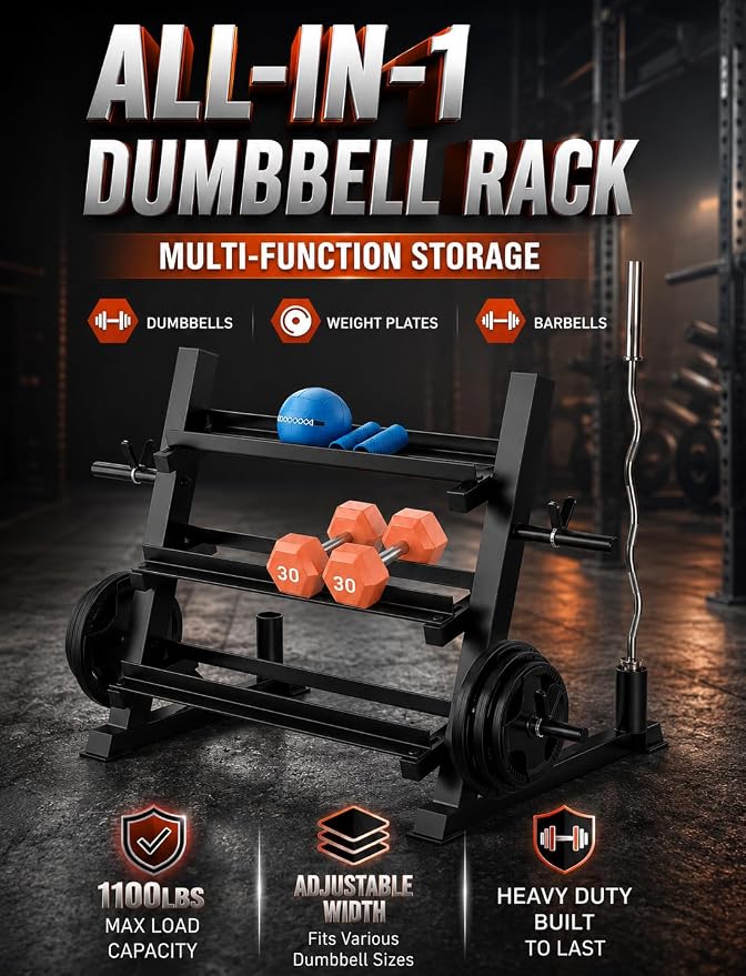 YOLEO Dumbbell Rack, Adjustable & Compact Weight Rack for Dumbbell, Kettlebell, Barbell, Heavy Duty Weight Storage Organizer, Space-Saving Dumbbell Storage Stand Holder for Home Gym - 1100LBS Capacity (Rack Only)