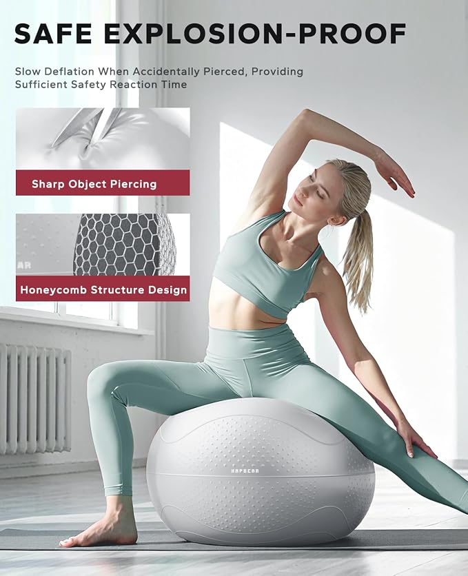 HAPBEAR Exercise Ball- Anti-Burst Slip-Resistant Yoga/Pilates Ball for Core Training & Posture Improvement, Home Gym/Rehab/Pregnancy Ball, Quick Pump & 3 Resistance Bands Included