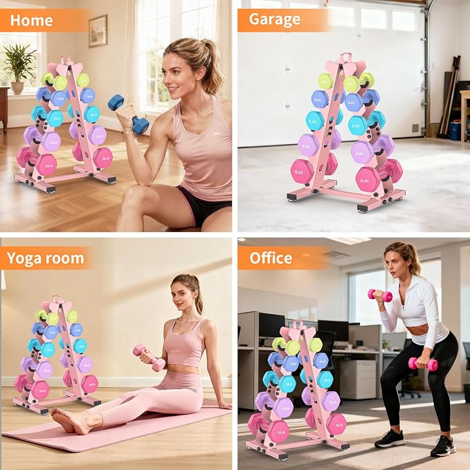TomCare 6-Tier|5-Tier|4-Tier|2-Tier Dumbbell Rack Stand Only for Home Gym | Stable A-Frame, Fits 5–35 lb Dumbbells, Protective Padded Cradles, Adjustable Feet, Easy-Carry Handle (Stand Only)