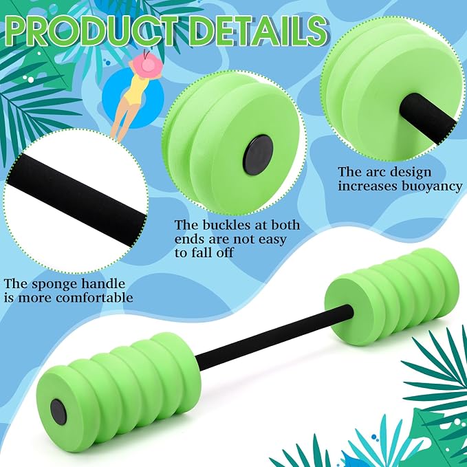 Soulchen Long Aquatic Exercise Dumbbells Pool Exercise Foam Water Weights Dumbbell Aquatic Pool Barbells with High Density EVA Foam for Swim Water Aerobics Workouts Loss