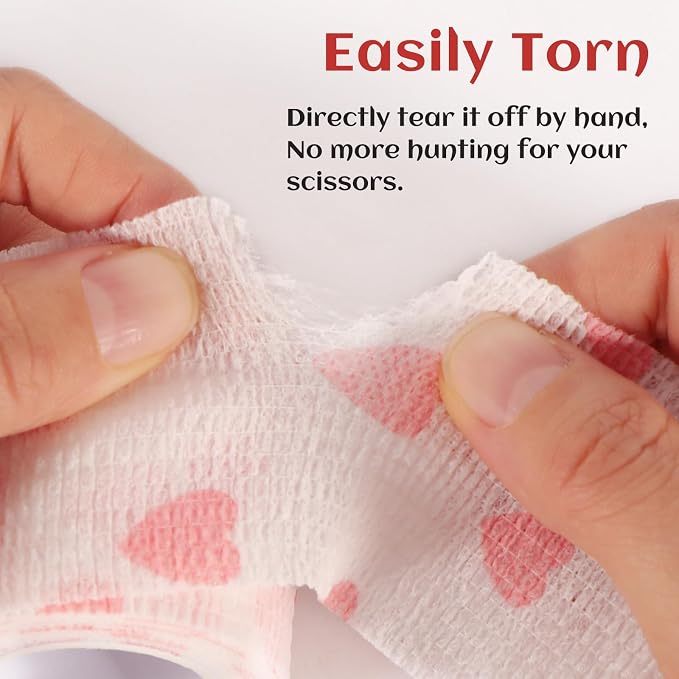 24 Rolls Elastic Self Adhesive Bandage Wrap 2 inch, Breathable Non Woven Cohesive Bandage, Vet Wrap for Dogs, Ankle Sprains Swelling Tape, Sports Athletic Tape (White Heart)