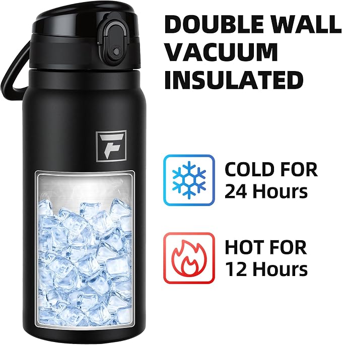 Fanhaw 20 Oz Insulated Stainless Steel Water Bottle with Chug Lid – Wide Mouth, Leak-Proof, BPA-Free – Ideal for Kids, Adults, Sports, Gym, and Outdoor Use (Black)