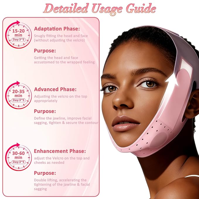 Silicone V-Line Lifting Mask, Chin Strap for Sleeping, Reusable Face Lift for Jawline Tightening, Double Chin Reduction, 23-27 Inches, Pink