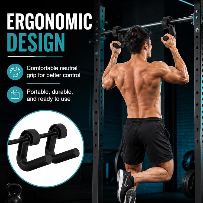 Neutral Grip Pull Up Handles for Pull Up Bar, Barbell and Resistance Bands, Ergonomic Portable Pull Up Grips with Non-Slip Nylon Handles for Home Gym Fitness Enthusiasts, Fitness Equipment (Black)