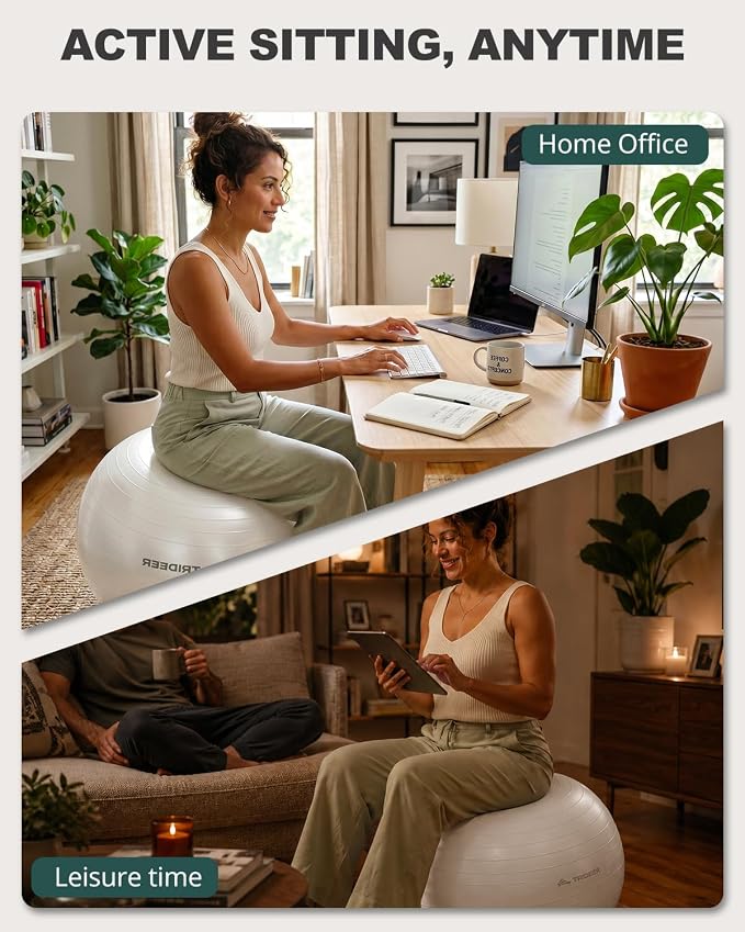 Trideer Yoga Ball for Exercise, Pilates, Core & Balance Training, Stability Ball for Pregnancy & Birthing Prep, Physical Therapy, Daily Stretching, Office Chair for Active Sitting, Quick Pump Included