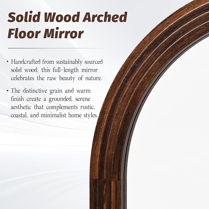 Antok Full Length Mirror 82"×44" Floor Mirror Standing Tall Mirror, Arched Stand up Large Wall Mirrors, Freestanding Full Body Mirrors for Bedroom Living Room Wood Vintage Style Nature