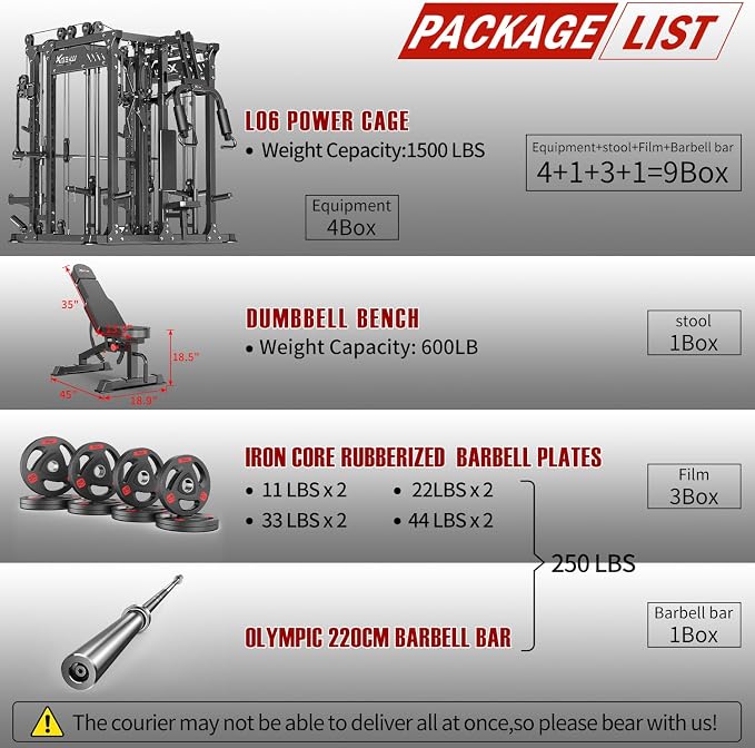 Smith Machine with Cable Crossover System, Multi-Function Power Cage Squat Rack for Home Gym, Power Rack and Packages Weight Sets.