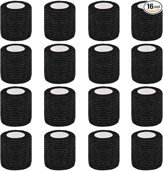 16 Pack Self Adhesive Bandage Wrap 2 Inches | 2" X 5 Yards Black Elastic Cohesive Bandage Wrap for Sports, Wrist, Ankle and Vet Wrap, Grip Tape