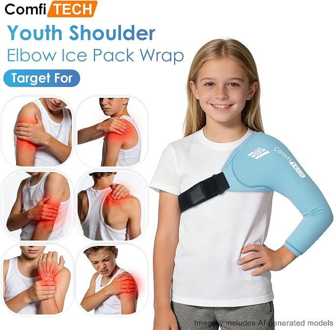 ComfiTECH Youth Shoulder Arm Ice Pack Wrap for Young Pitchers, Small | Gel Shoulder Arm Sleeve for Young Throwing Athletes, Flexible Cold Compression for Arm Discomfort & Post-Training Recovery