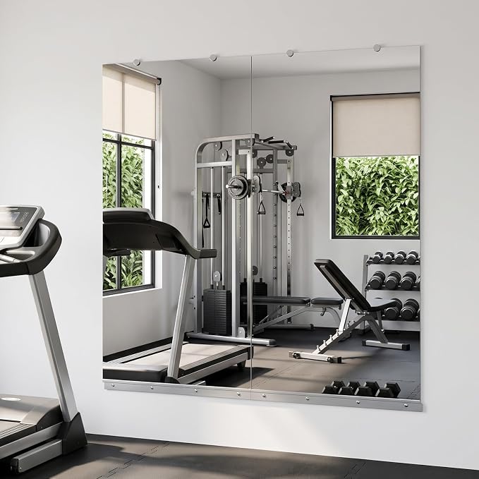 Rovibek 2 Pack Home Gym Mirror, 24x48In Large Workout Mirror for Exercise | Frameless Tempered Glass, Wall-Mounted Gym Mirrors for Home Gym, Garage Gyms, Yoga Rooms and Dance Studios