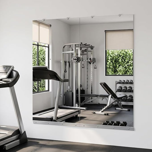 Rovibek 2 Pack Home Gym Mirror, 24x48In Large Workout Mirror for Exercise | Frameless Tempered Glass, Wall-Mounted Gym Mirrors for Home Gym, Garage Gyms, Yoga Rooms and Dance Studios