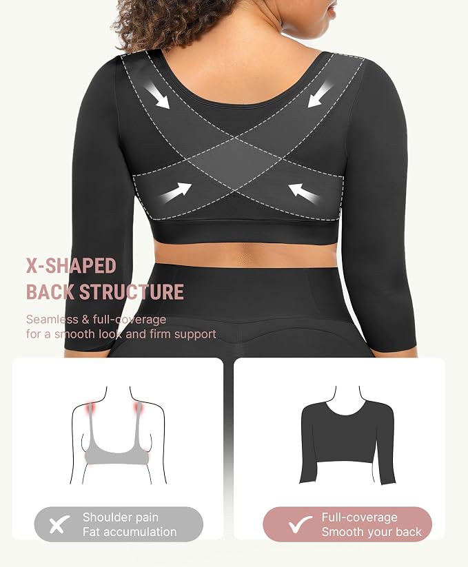 FeelinGirl Arm Compression Sleeve Women Post Surgery Front Closure Bra | Arm Lipo Compression Garment, Seamless Arm Shaper for Flabby Arms, Lymphedema Compression, Breast/Back Support