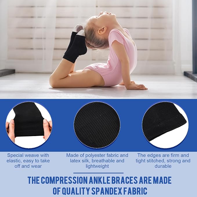 Tarpop 2 Pairs Kids Ankle Brace Set Foot Support Stabilizer Wraps Protector Guard Knitted Ankle Sleeve Sock Support Compression Socks for Injury Prevention(Black,Large)