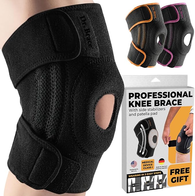 DR. BRACE ELITE Knee Brace with Side Stabilizers & Patella Gel Pads for Maximum Knee Pain Support and fast recovery for men and women-Please Check How To Size Video (Pluto, Large)
