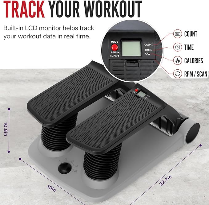 Air Stepper Machine with Resistance Bands | Adjustable Air Resistance Mini Stepper, LCD Monitor, Low Impact Cardio Workout Equipment for Home Gym, 300 lb Capacity