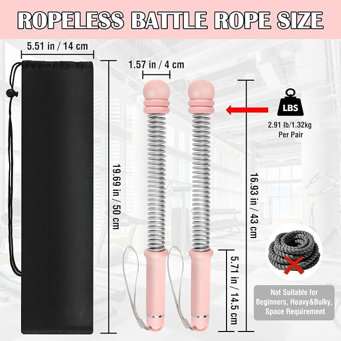 2PCS Portable Ropeless Battle Ropes with Adjustable Weight Rings | Cordless Battle Rope for Home Gym, HIIT Workout, Low-Impact Cardio, Strength Training, Fitness Equipment for Women & Men