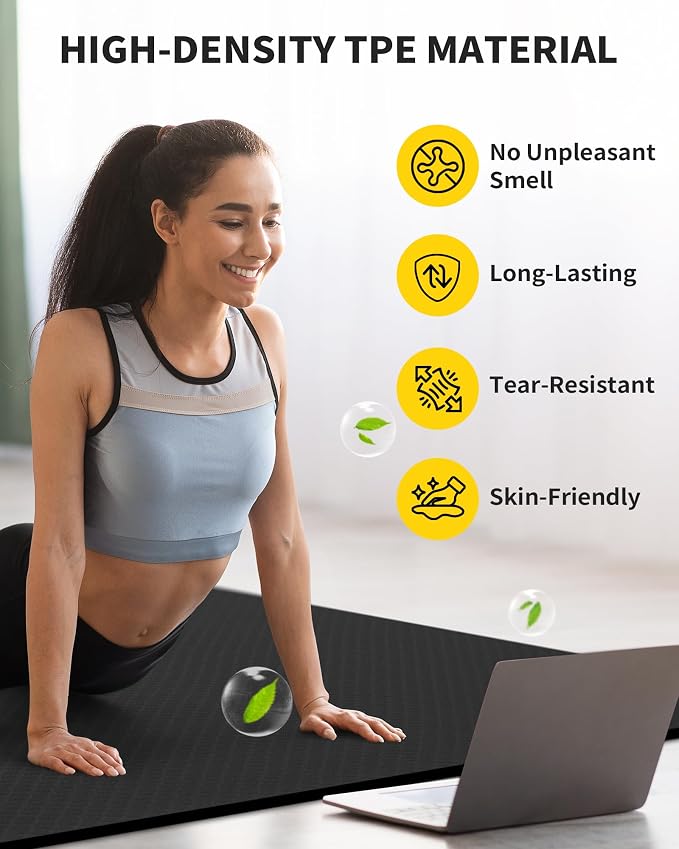CAMBIVO 72''x48'' Large Yoga Mat, Extra Thick TPE Workout Mat | extra large exercise mat, non-slip TPE cushioning for joint relief, pilates stretching, apartment noise dampening