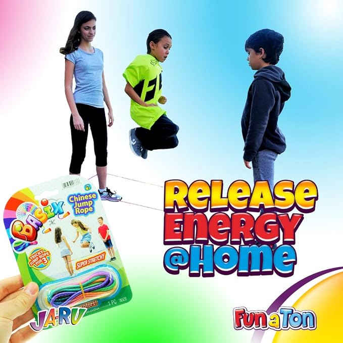 Chinese Jump Rope Elastic Jumping Rope Game for Kids & Adults I by JA-RU | Colorful Stretch Skip Rope for Girls and Boys. Party Favor Stocking Stuffer. Plus 1 Sticker | Item #733-s